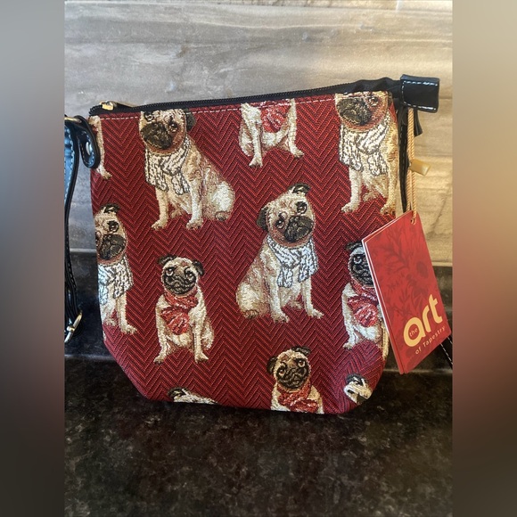 Signare Tapestry Small Crossbody Bag Sling Bag for Women with Pug Dog Design NWT - Picture 2 of 12